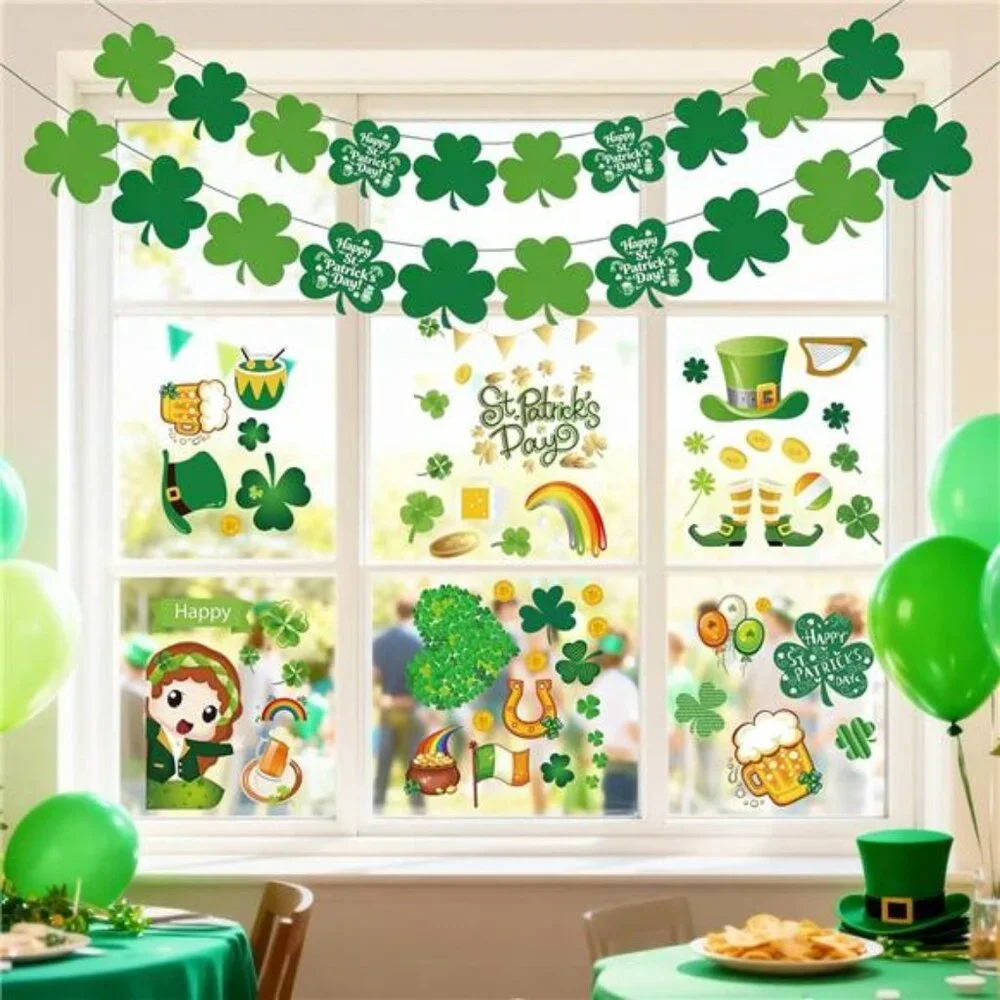 St Patricks Day Decorations 5 Pack Shamrock Clover Garland Banner NO DIY